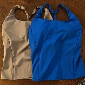 Blue and Beige Women's Swim Tops